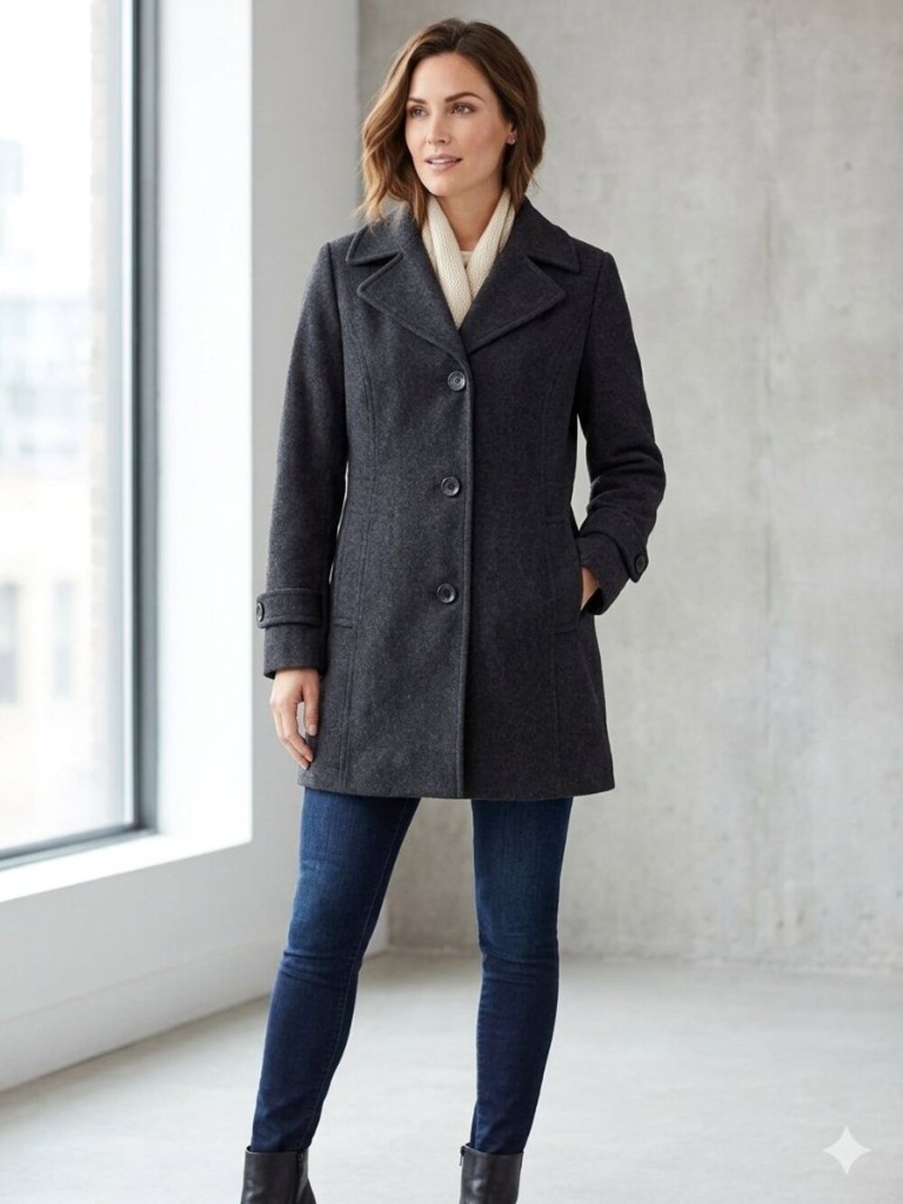 Style & Co Charcoal Grey Wool Blend Peacoat Jacket Size Large